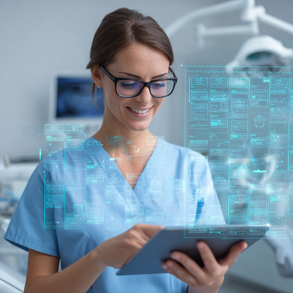 Dentist using AI-powered holographic display